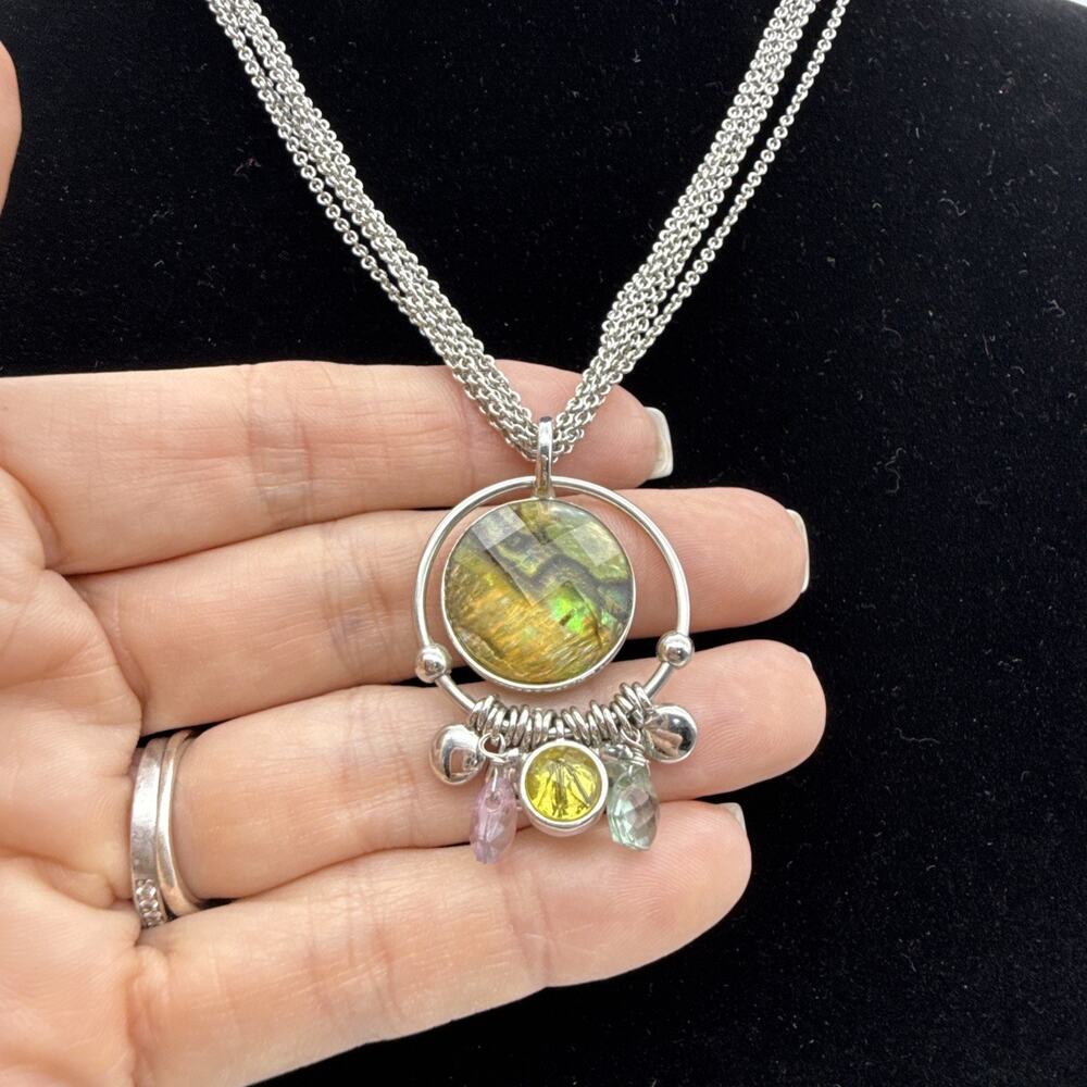 Lia Sophia Multistrand Silver Tone Choker Necklace Pendant Faux Abalone Retired